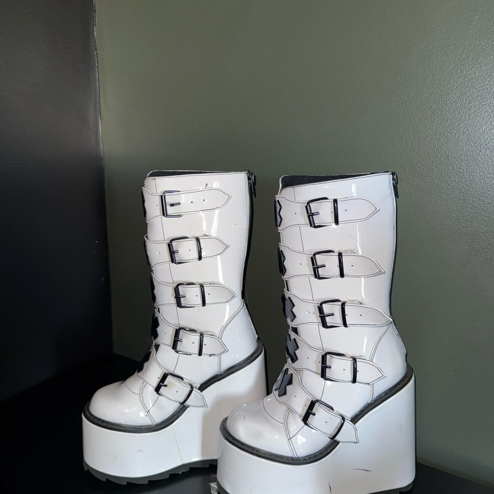 White Platform Buckle Boots